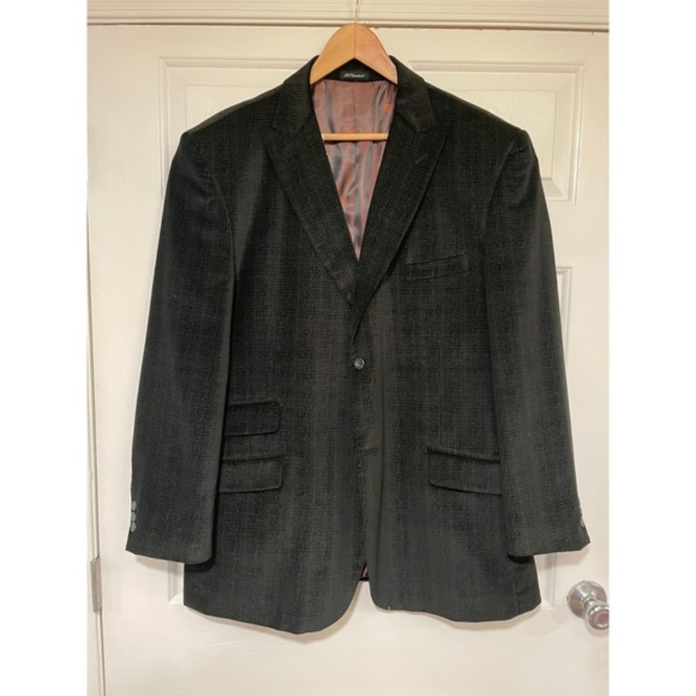 Mens 46R Club International Gray‎ Plaid Brushed Cotton Blazer Sport Coat Jacket